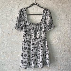 Navy blue and white floral dress